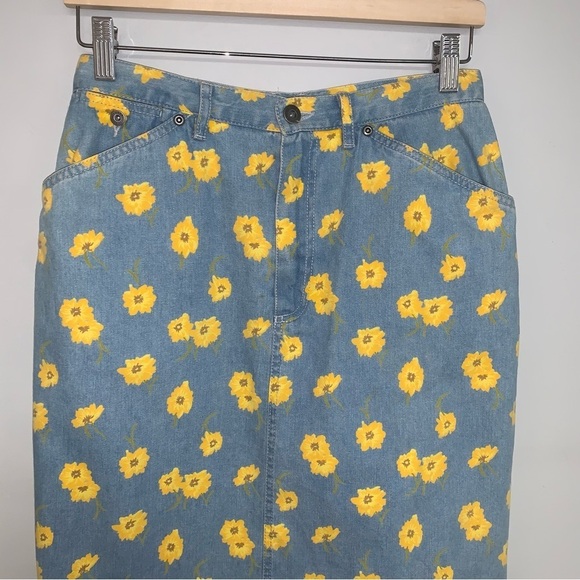 Liz Clairborne Vintage Skirt Size 8 US Denim Yellow  Flowers Floral‎ Knee-Length - Picture 3 of 10